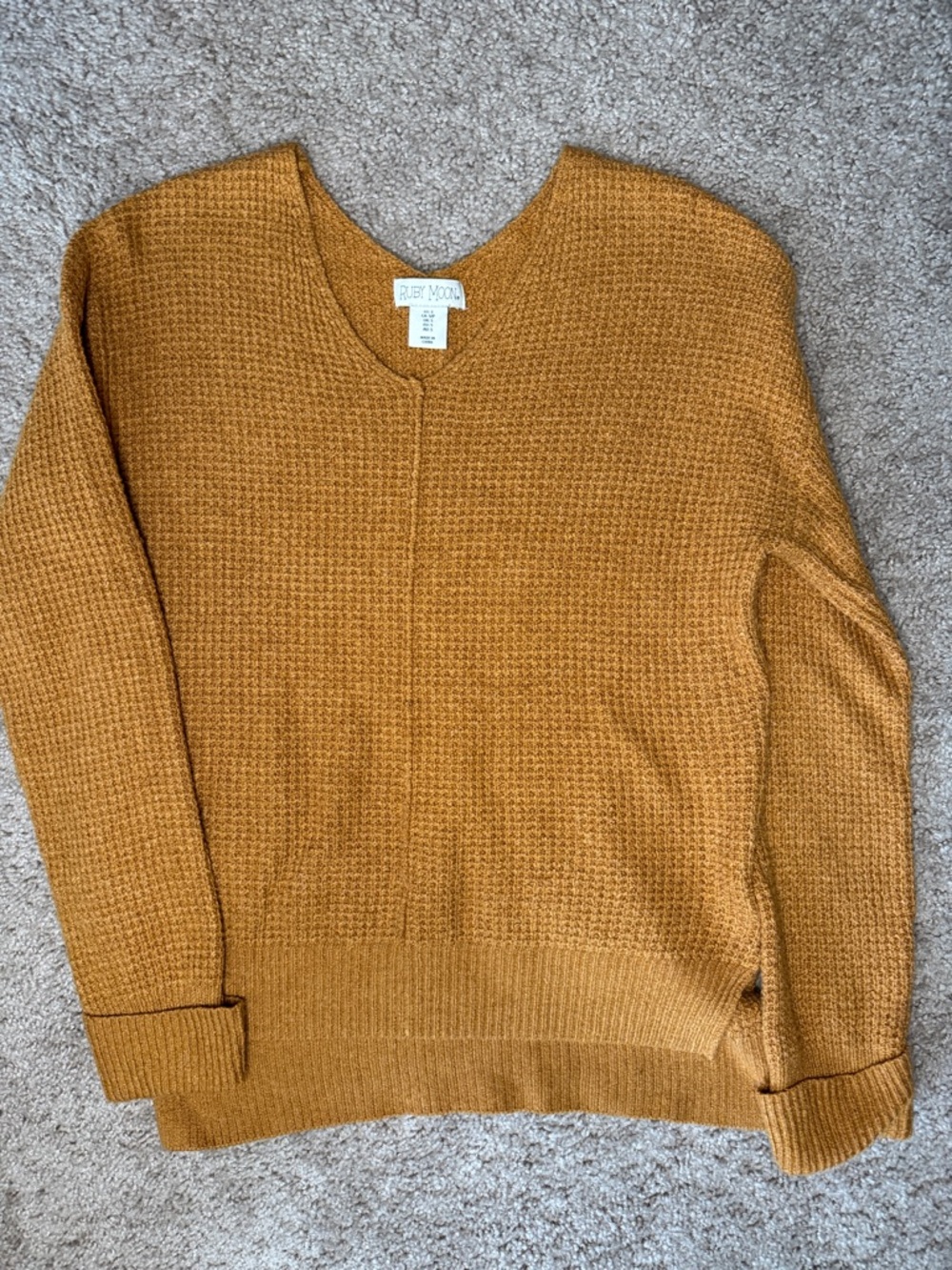 ruby moon Golden Mustard V-Neck Textured Knit Top